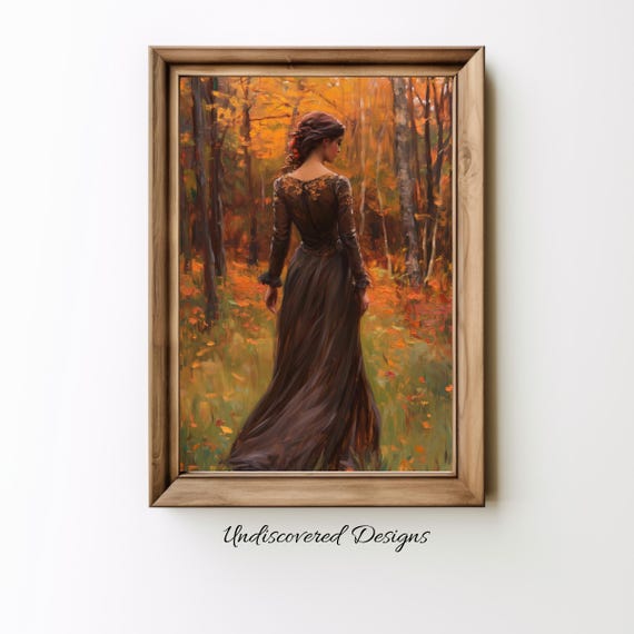 Woman In Forest Art Print Vintage Dress Wall