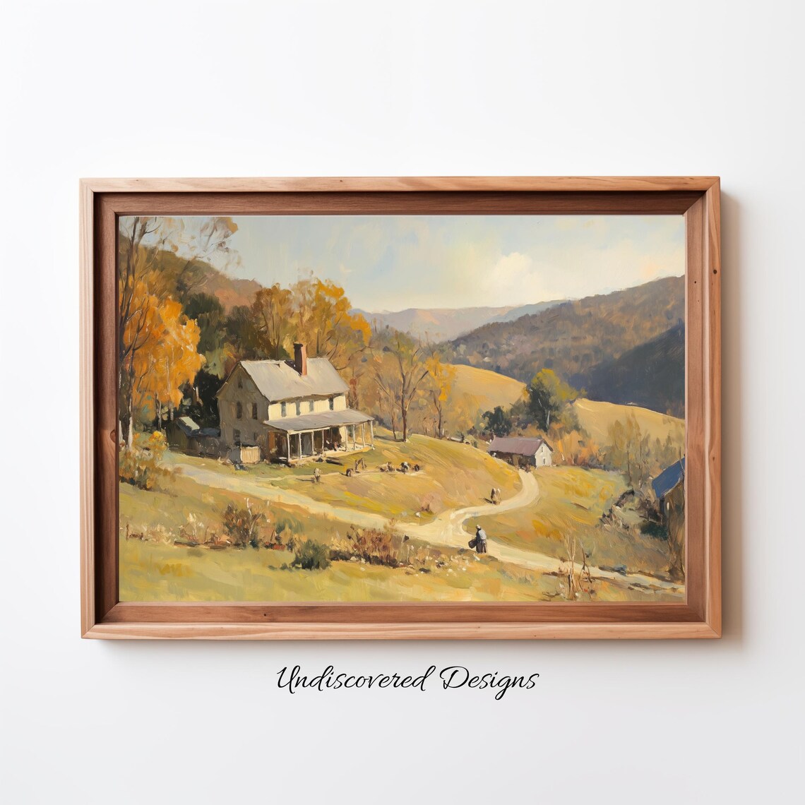 Vintage Farmhouse Autumn Valley Golden Hills Oil Painting Poster