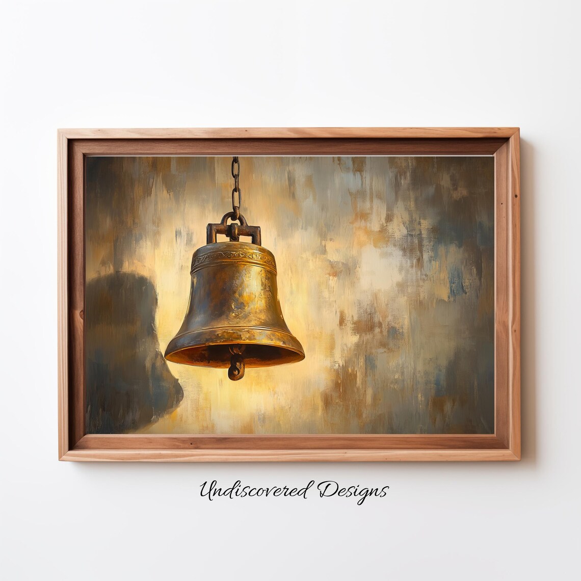 Antique Brass Bell Hanging In Golden Light Vintage Holiday Poster