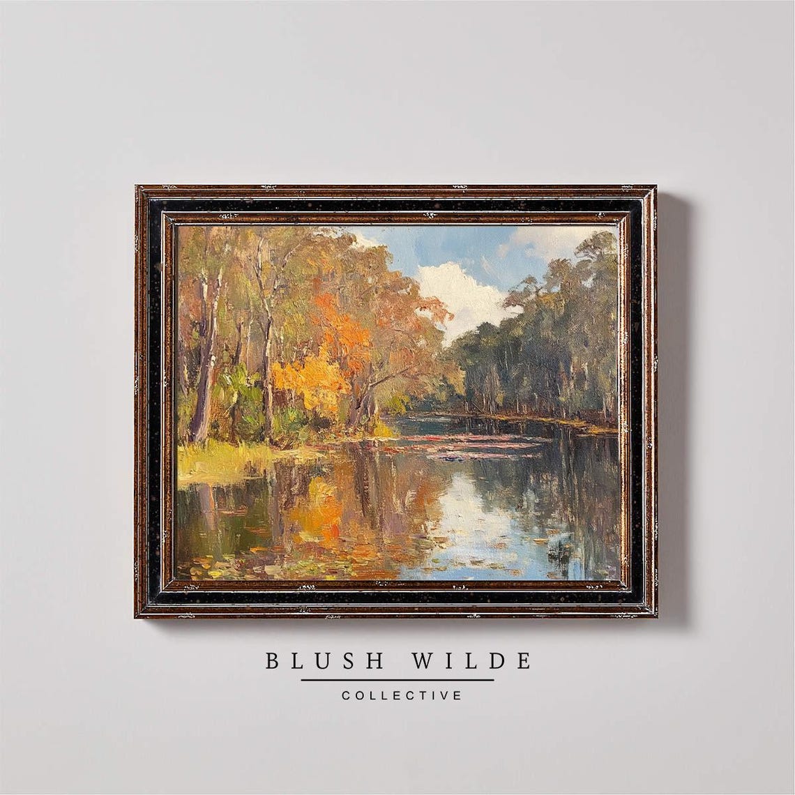 Vintage Fall Landscape Painting Rustic Autumn Waters