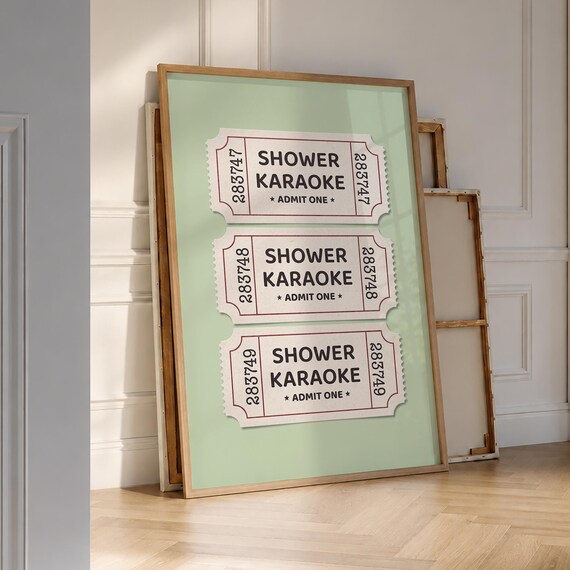 Shower Karaoke Tickets Retro Sage Bathroom Admit One Art Print