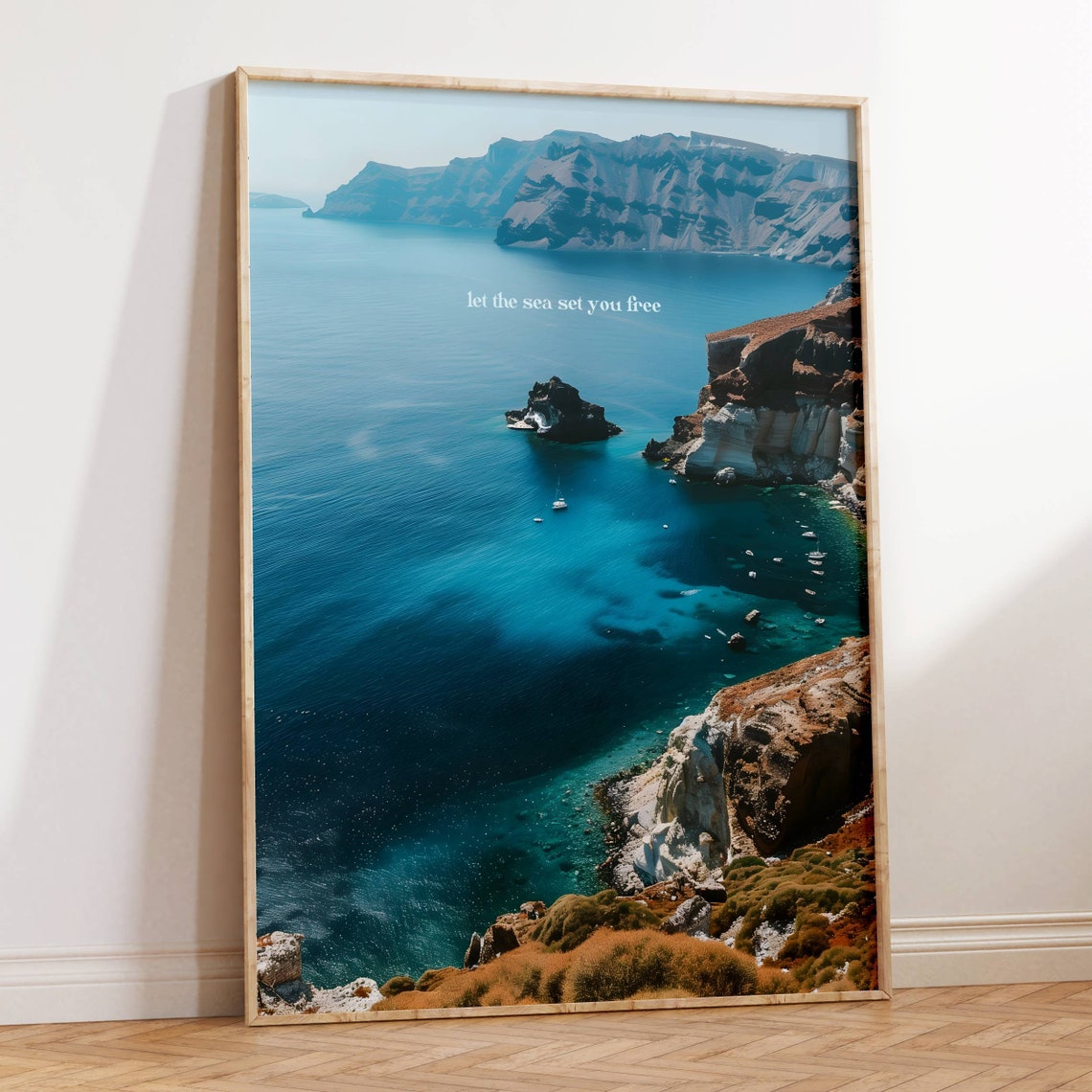 Let the Sea Set You Free Blue Cliff Coast Uplifting Quote Poster - Image 2
