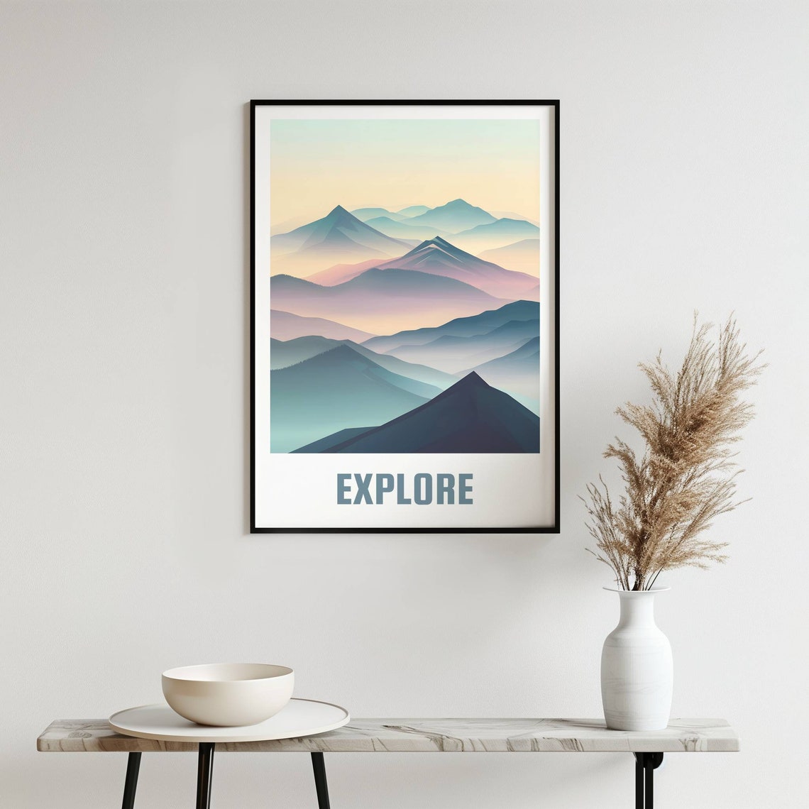 Explore Layered Mountain Ranges Pastel Gradient Art Travel Poster - Image 4