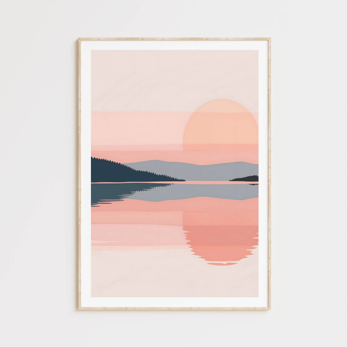 Blush Sunset Over Calm Lake Reflection Minimalist Boho Art Poster