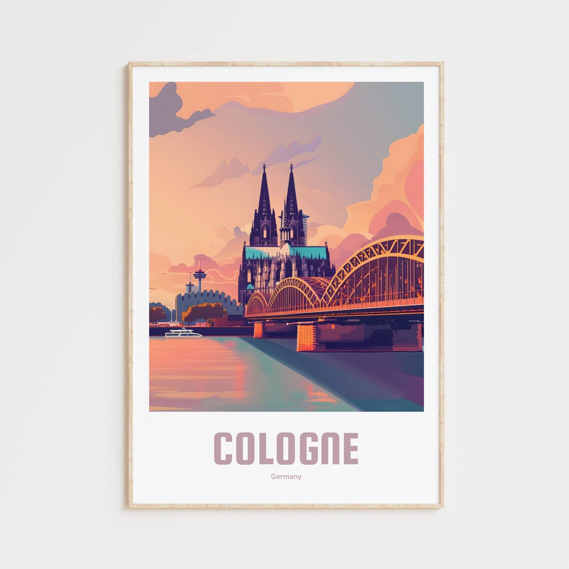 Cologne Vintage Travel Poster, Retro Travel Art Print