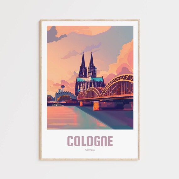 Cologne Vintage Travel Poster, Retro Travel Art Print