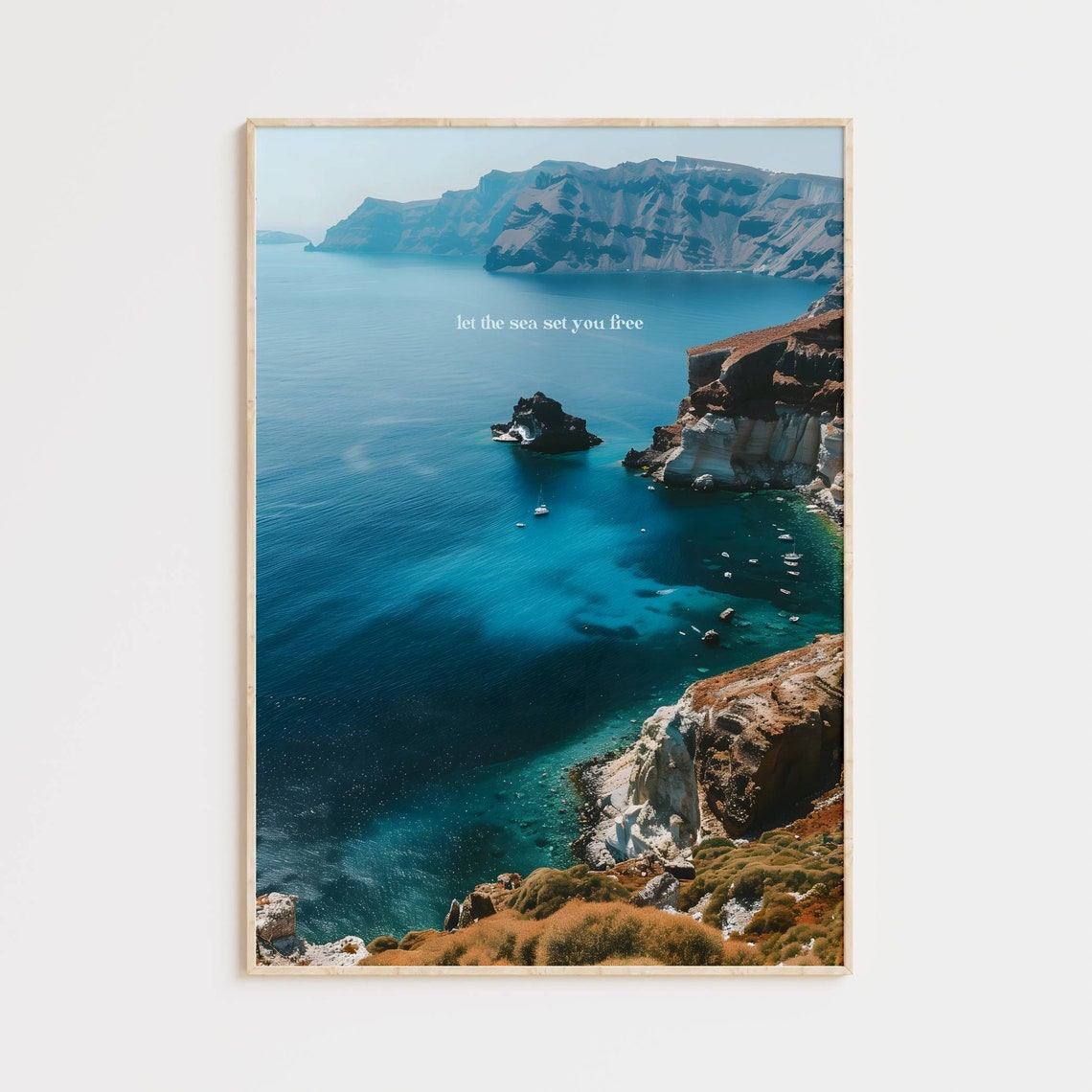 Let the Sea Set You Free Blue Cliff Coast Uplifting Quote Poster
