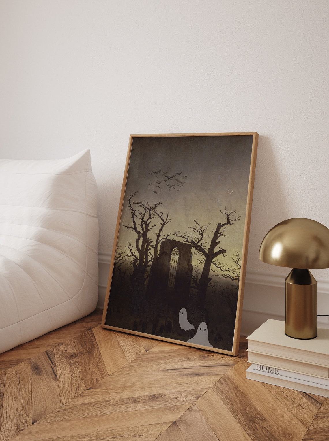 Gothic Abbey Ruin Bats Moon Ghosts Altered Vintage Art Poster - Image 2