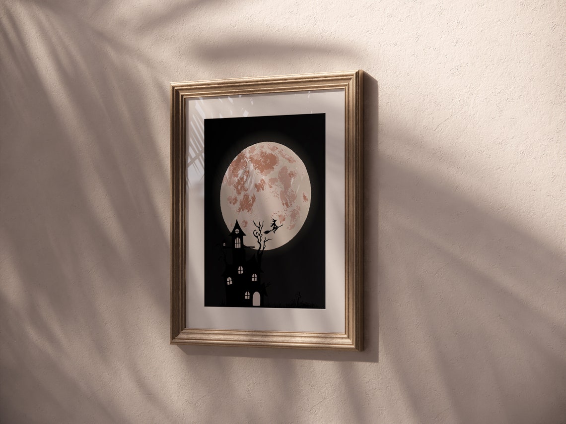 Full Moon Haunted House Witch Silhouette Spooky Night Poster - Image 4