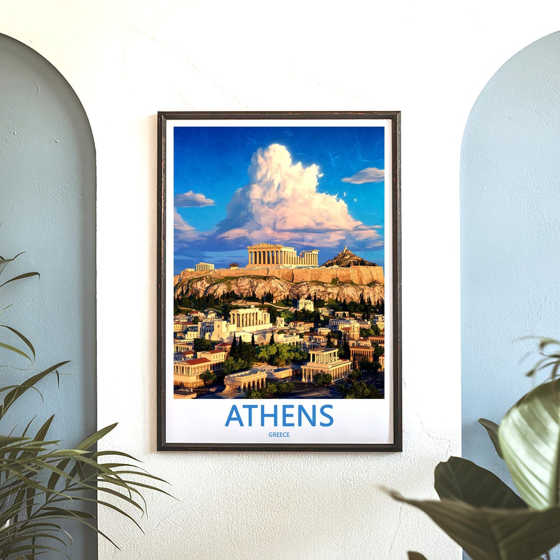 Athens Acropolis Sunset Cityscape Illustrated Travel Art Poster - Image 3