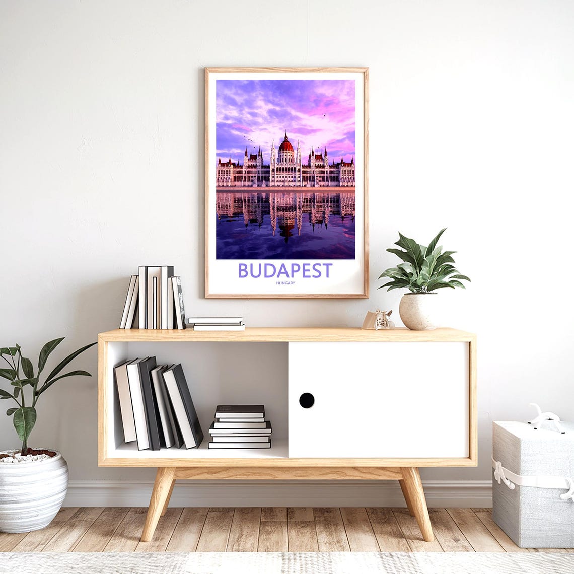 Budapest Hungary Parliament Purple Sky Mirror Reflection Poster - Image 2