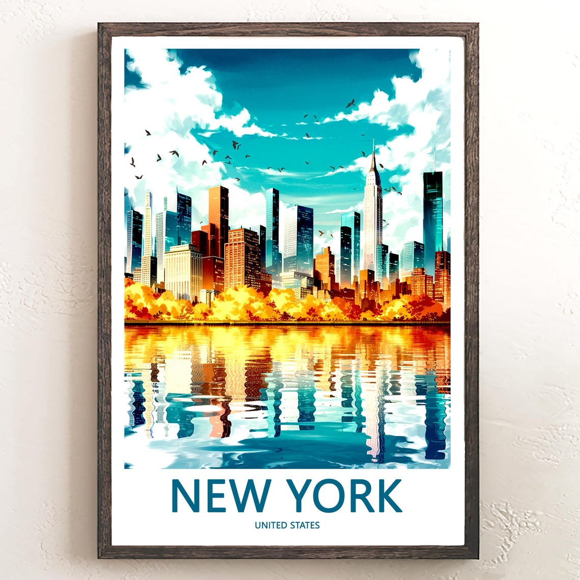 Golden Autumn Manhattan Skyline Under Dramatic Clouds Poster