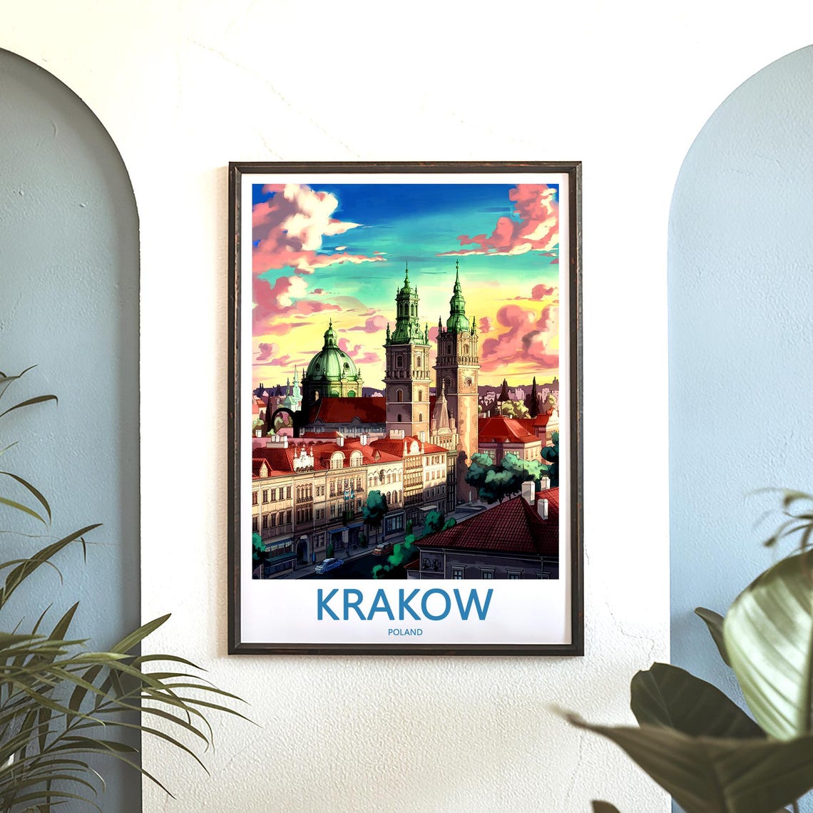 Krakow St Marys Basilica Twin Towers at Sunset Travel Poster - Image 3