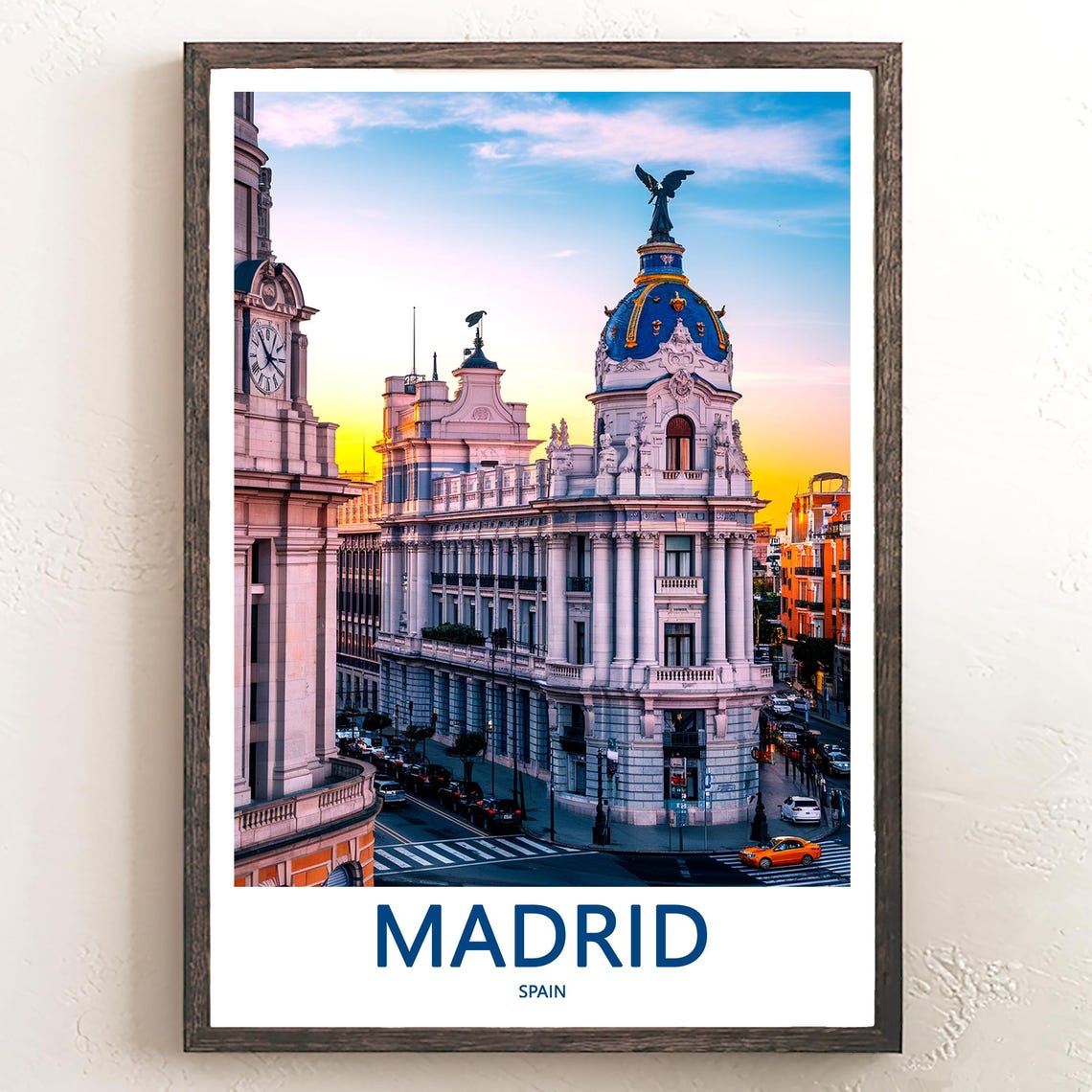 Madrid Gran Via Historic Dome Building Sunset Photography Poster