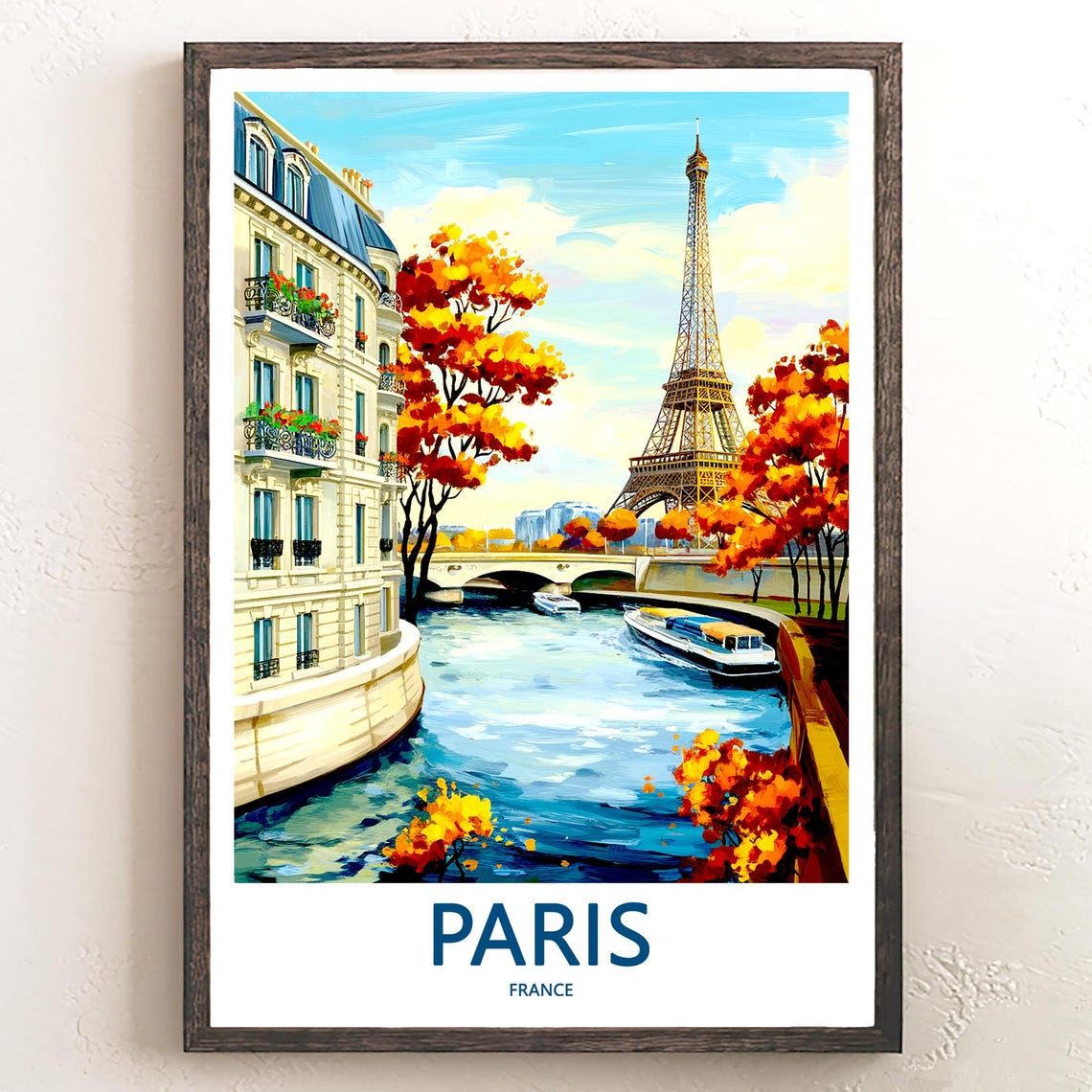 Eiffel Tower Seine Red Autumn Trees Tour Boat Paris France Poster