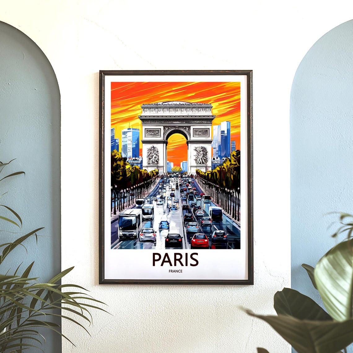 Paris Arc de Triomphe Fiery Sunset Rush Hour Traffic Art Poster - Image 3