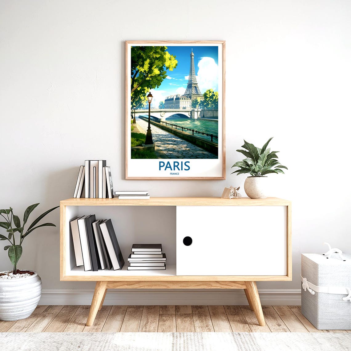 Eiffel Tower Above Seine Bridge with Sunlit Cobblestone Quay Poster - Image 2