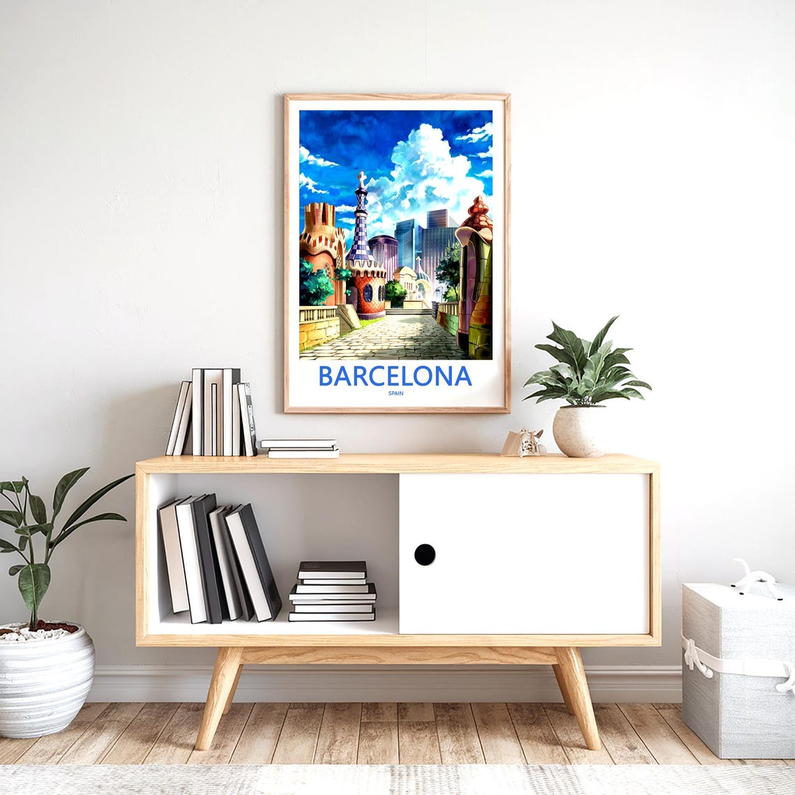 Barcelona Gaudí Tower Cobblestone Path Sunny Day Travel Poster - Image 2