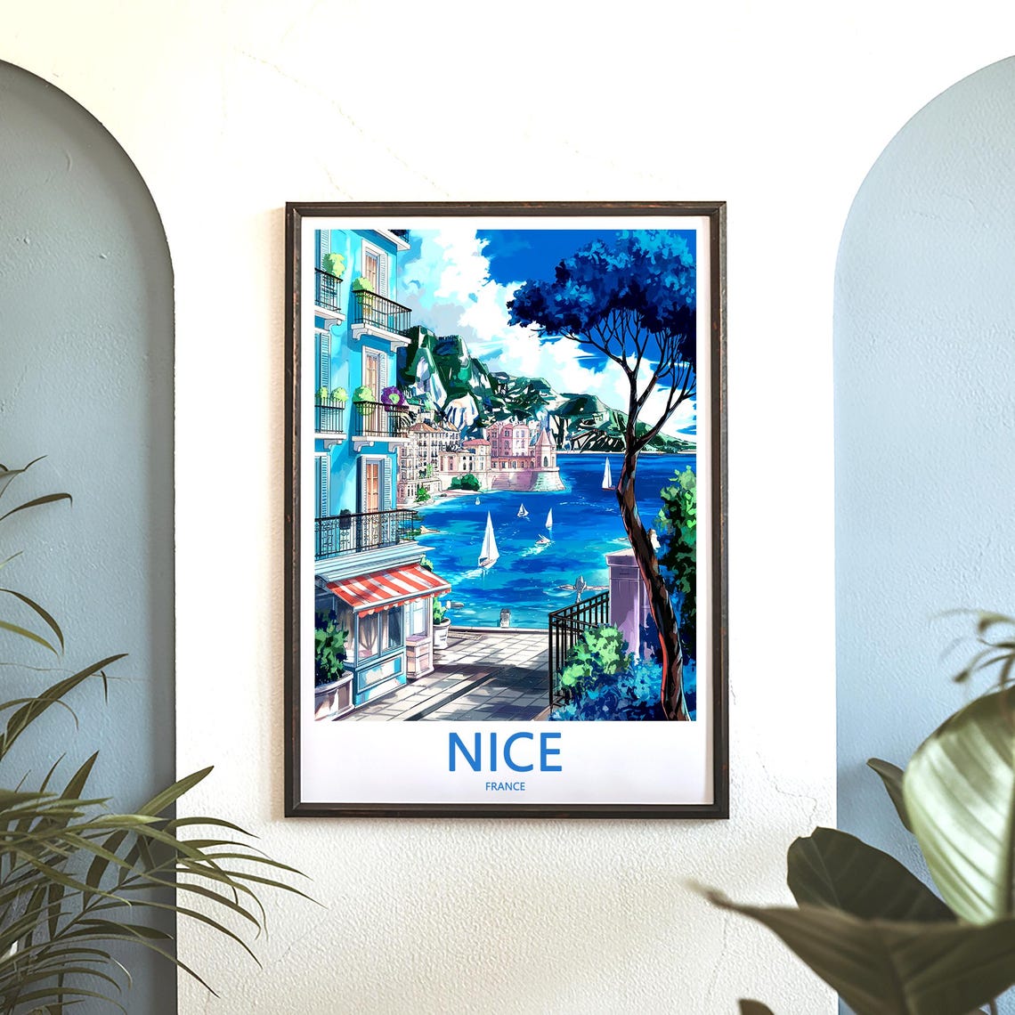 Nice France Harbor Blue Balconies Sailboats Travel Art Poster - Image 3