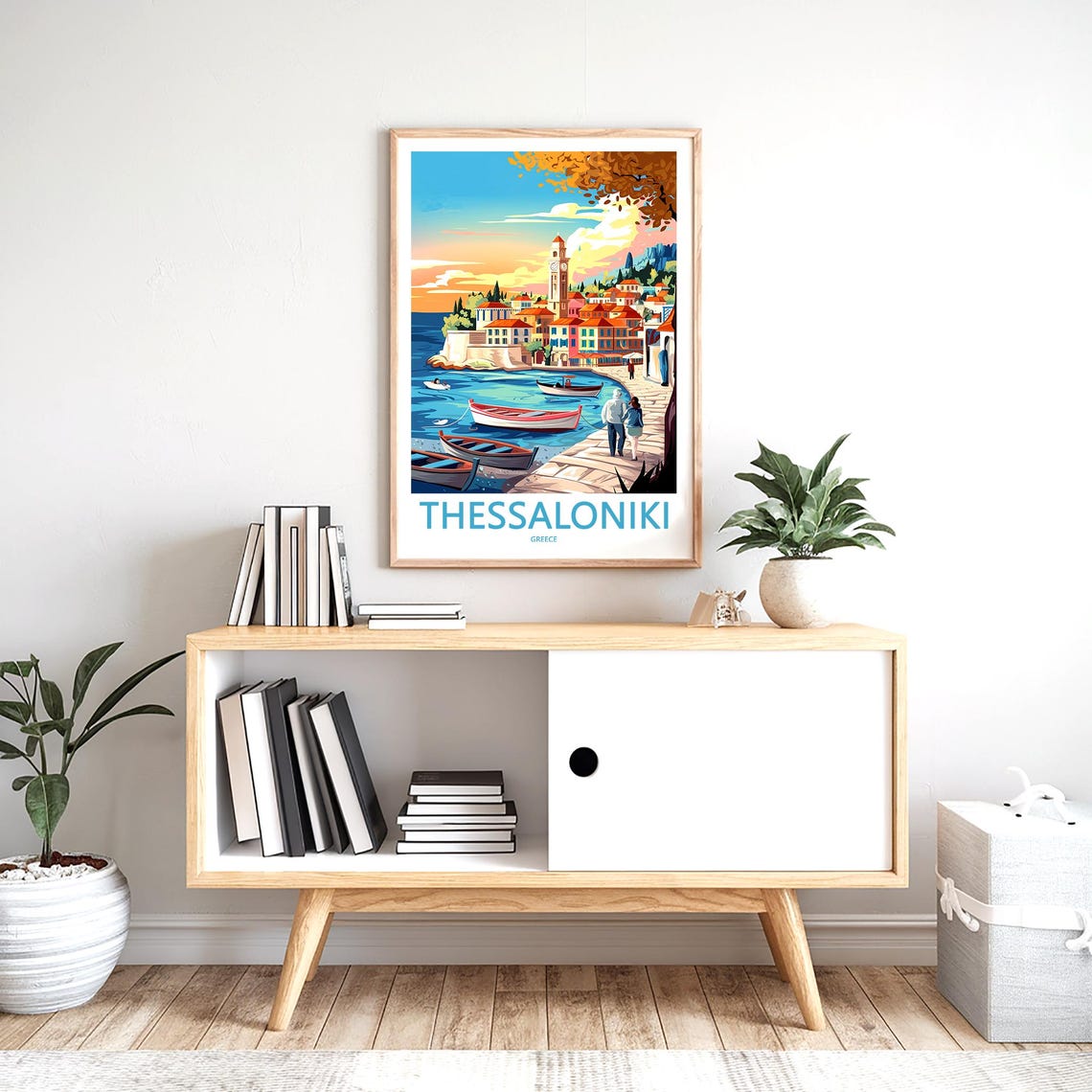 Thessaloniki Greece Seaside Promenade at Sunset Travel Poster - Image 2