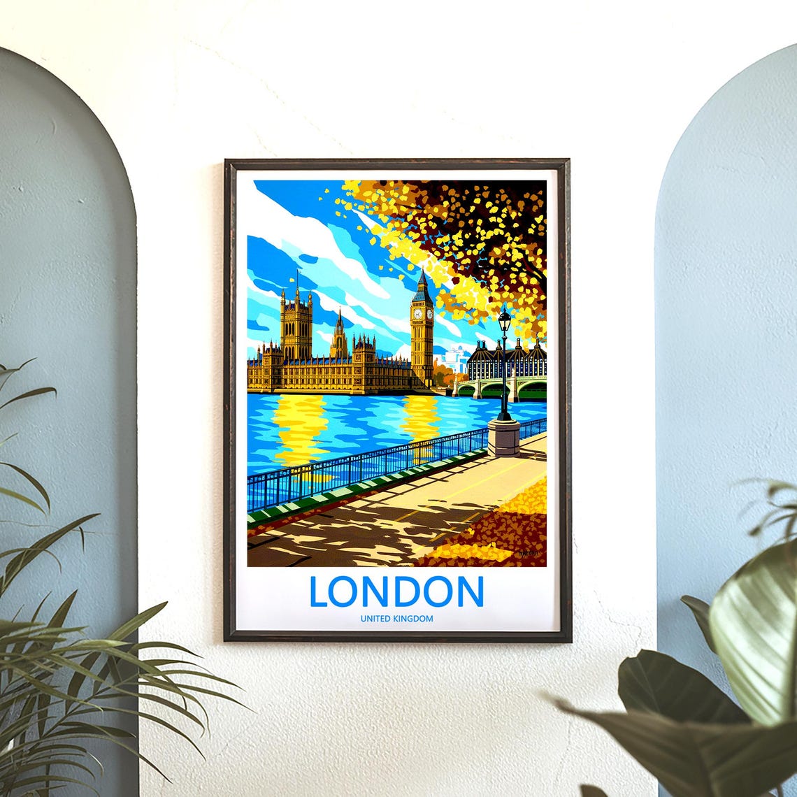 London Westminster Autumn Golden Thames Reflections View Poster - Image 3