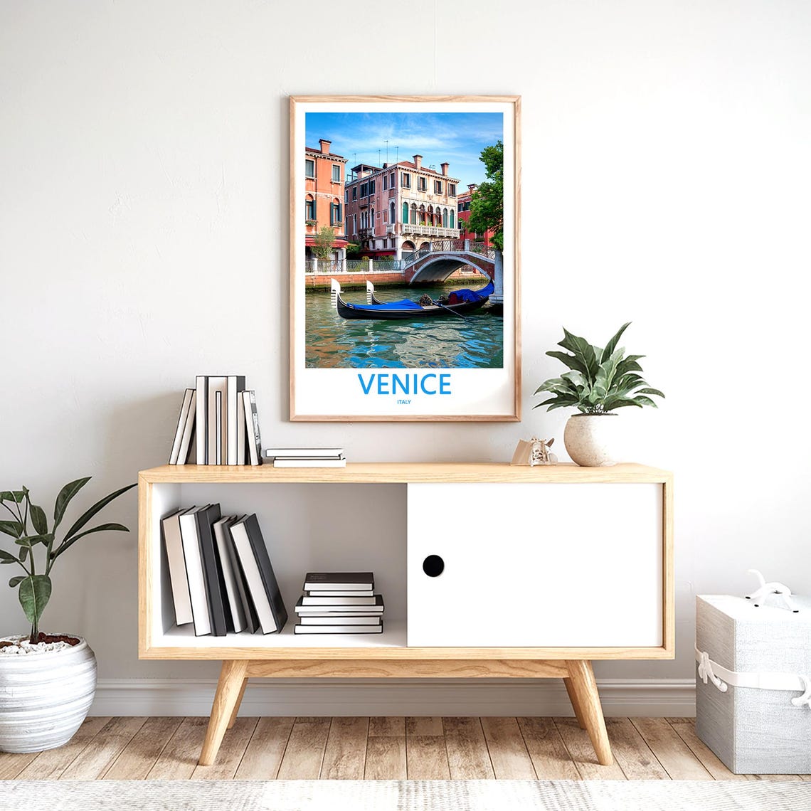 Venice Italy Small Canal Bridge With Moored Gondolas Photo Poster - Image 2
