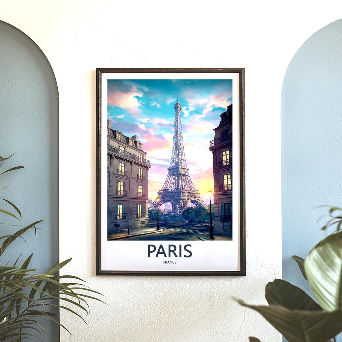 Eiffel Tower at Dusk Between Glowing Haussmann Buildings Poster - Image 3