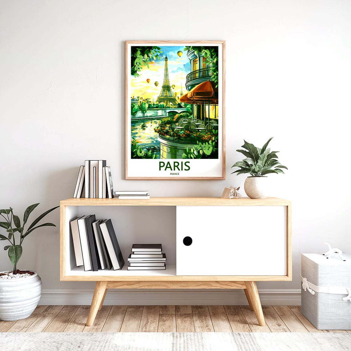 Eiffel Tower Riverside Cafe Orange Awnings Balloons Paris Poster - Image 2