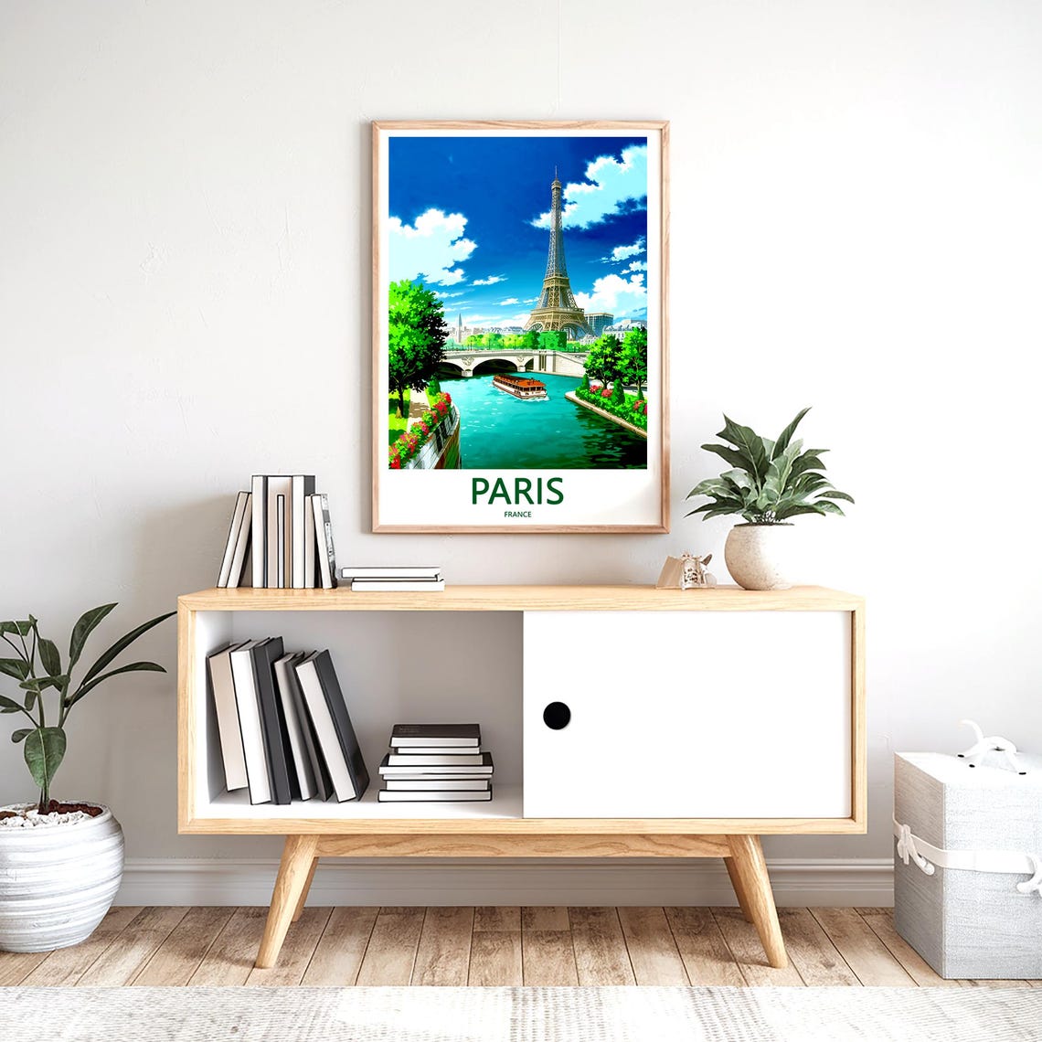 Paris Eiffel Tower Beside the Seine Under a Deep Blue Sky Poster - Image 2