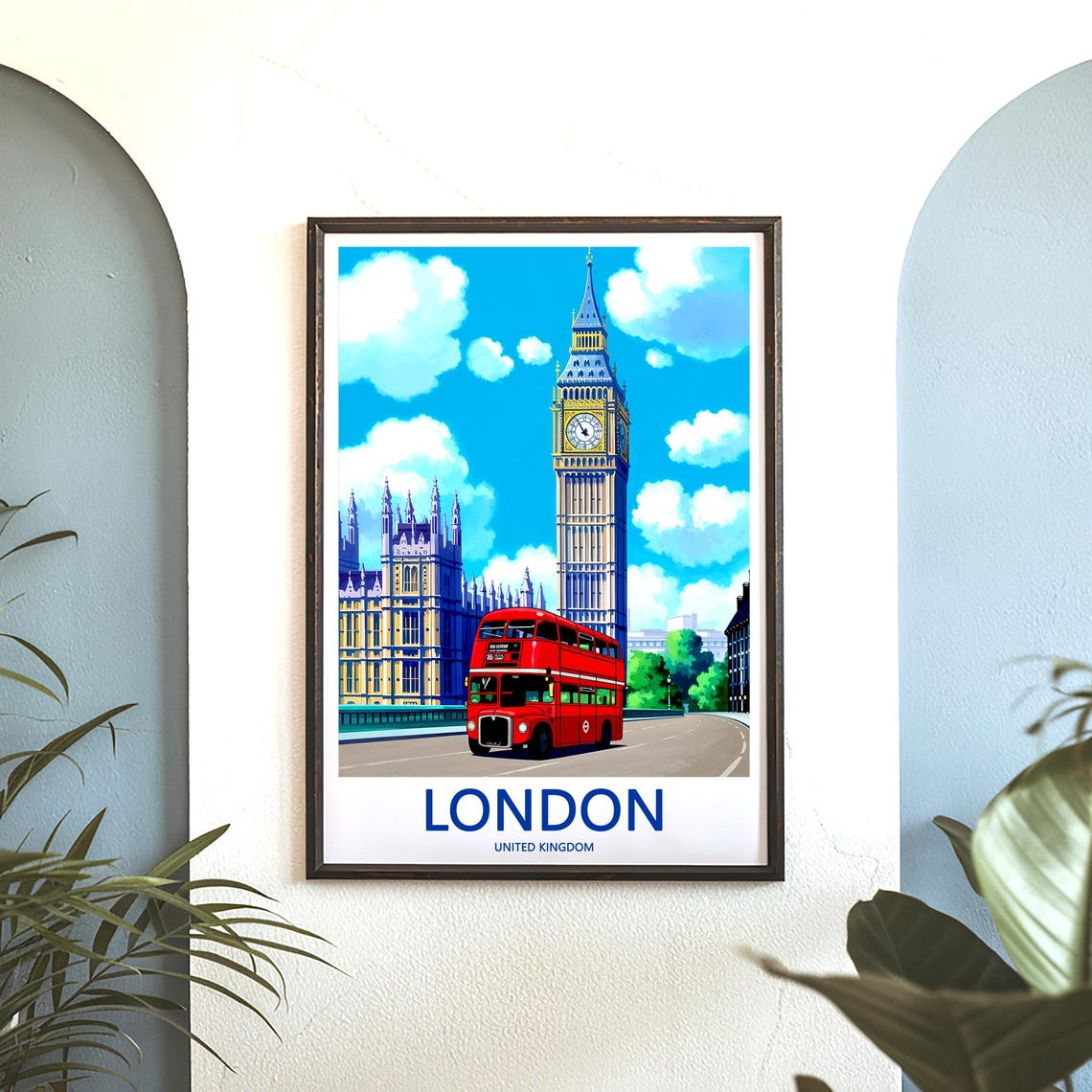 Big Ben Routemaster Bus Crossing the Bridge Bright Sky Poster - Image 3
