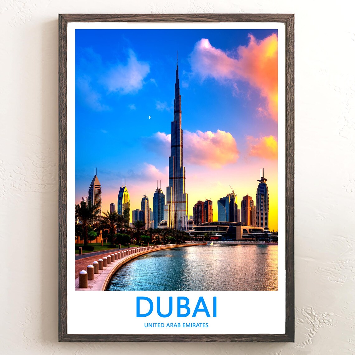 Dubai Burj Khalifa Golden Hour Promenade Photo Travel Poster