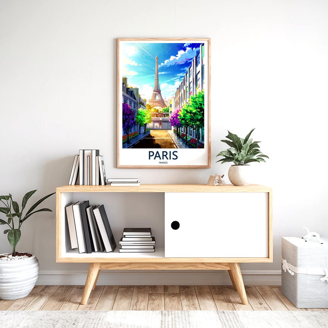 Eiffel Tower at the End of a Colorful Tree-Lined City Street Poster - Image 2