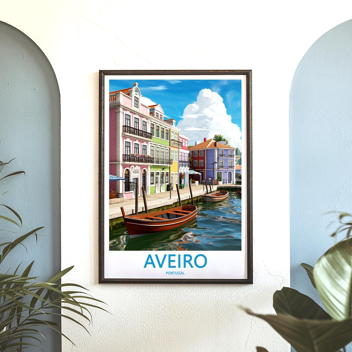 Aveiro Portugal Pink Art Nouveau Facades Canal Boats Travel Poster - Image 3