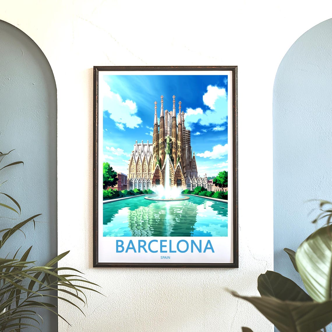 Barcelona Sagrada Familia Fountain Turquoise Reflection Travel Poster - Image 3