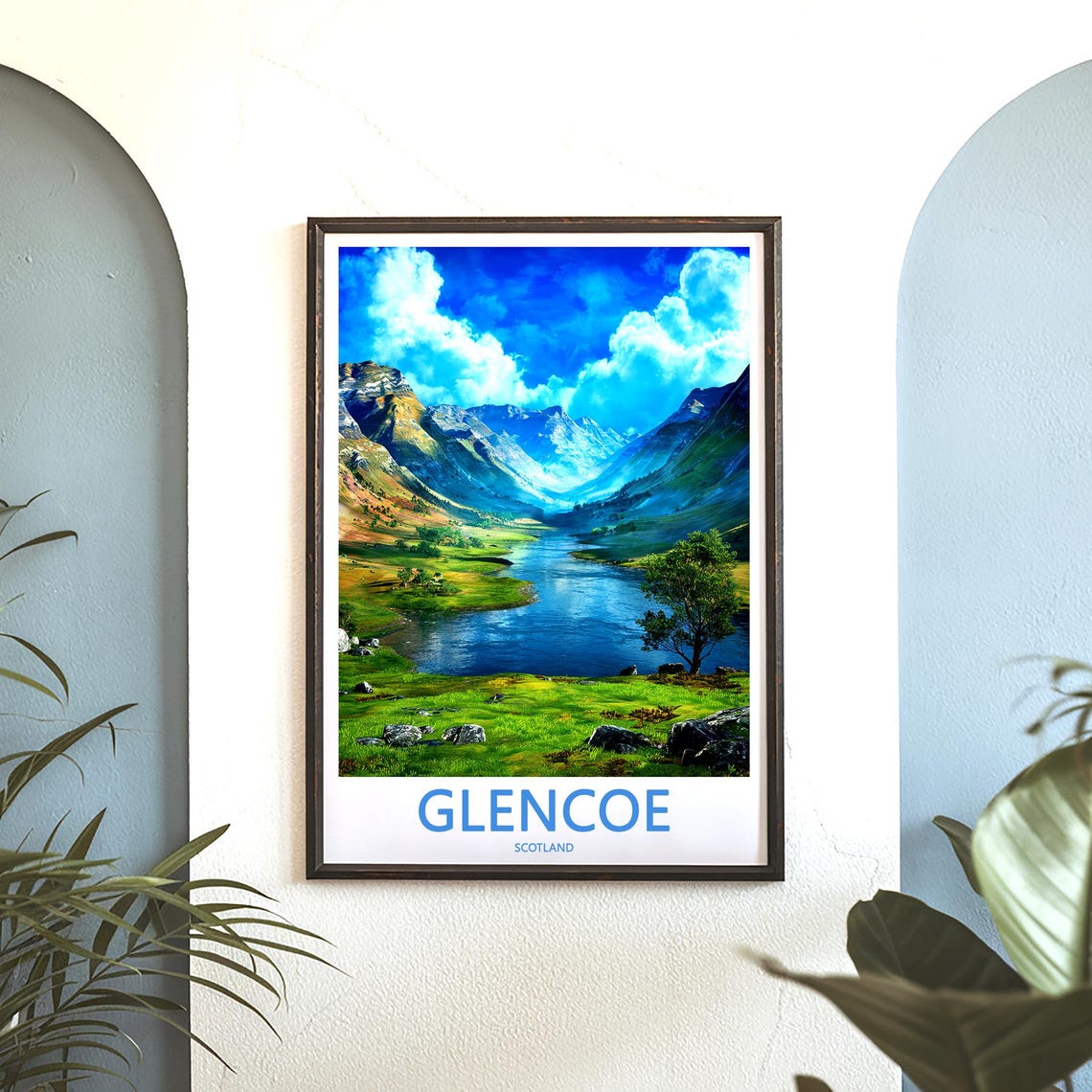 Glencoe Scotland Illustrated Serene Highland Loch Valley Poster - Image 3