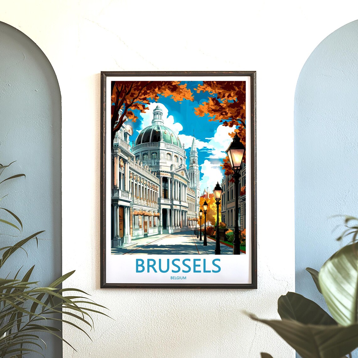 Brussels Belgium Historic Building Autumn Street Scene Poster - Image 3