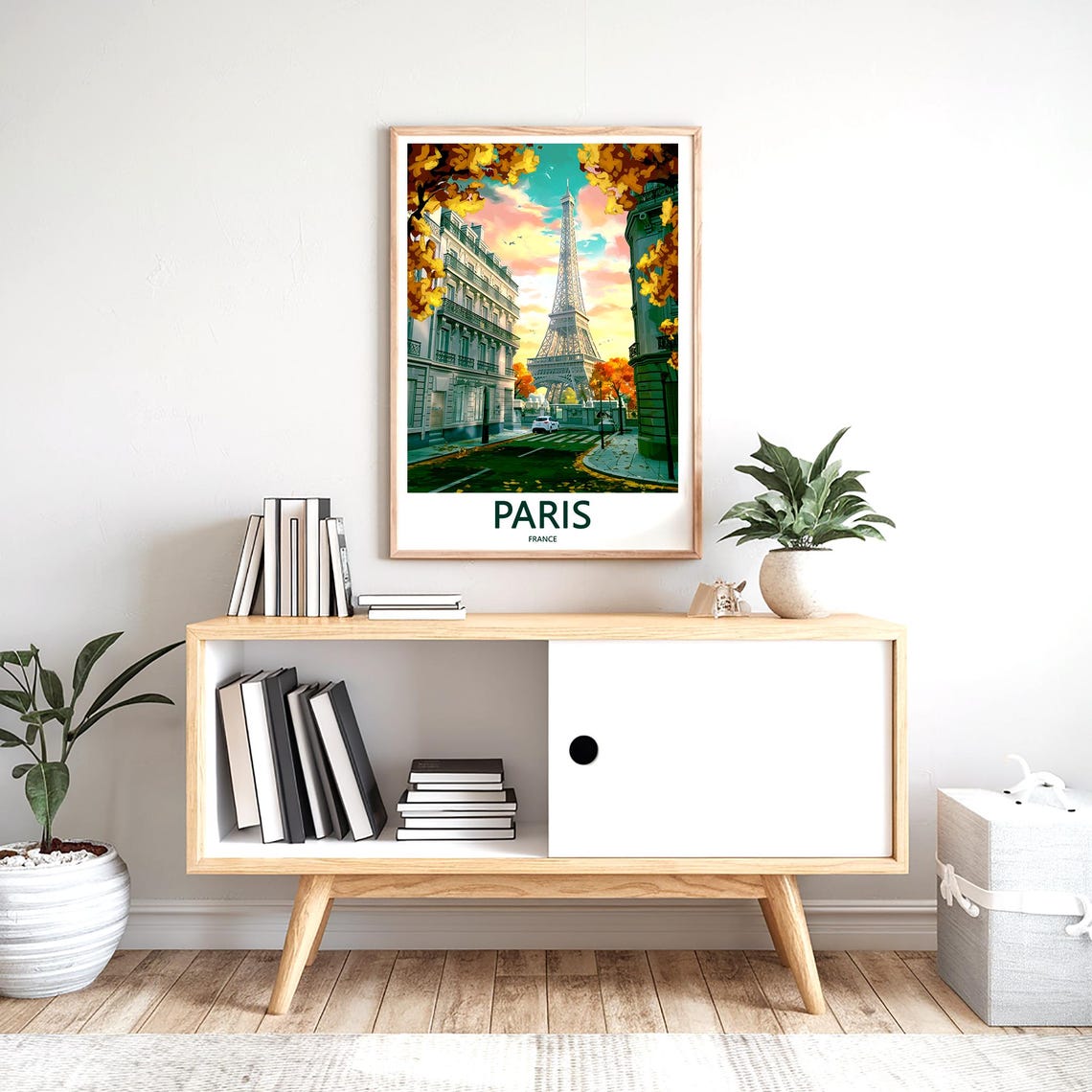 Eiffel Tower Autumn Avenue Golden Trees White Car Paris Poster - Image 2