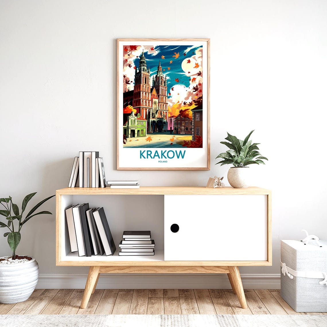 Krakow St Marys Basilica Autumn Moonlight Scene Travel Poster - Image 2