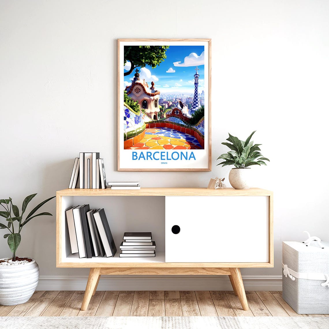 Barcelona Park Güell Gatehouse Whimsical Blue Sky Art Poster - Image 2