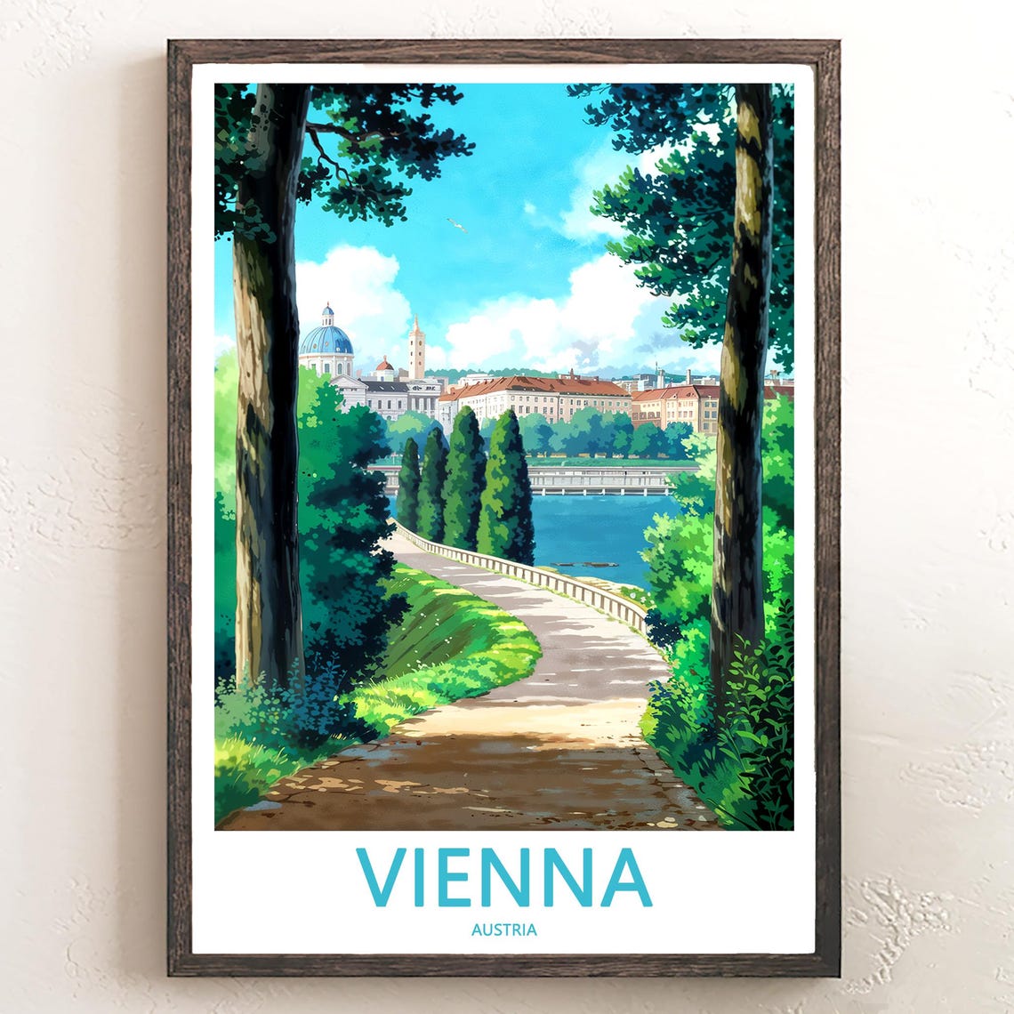 Vienna Austria Leafy Park Path Toward City Skyline Art Poster