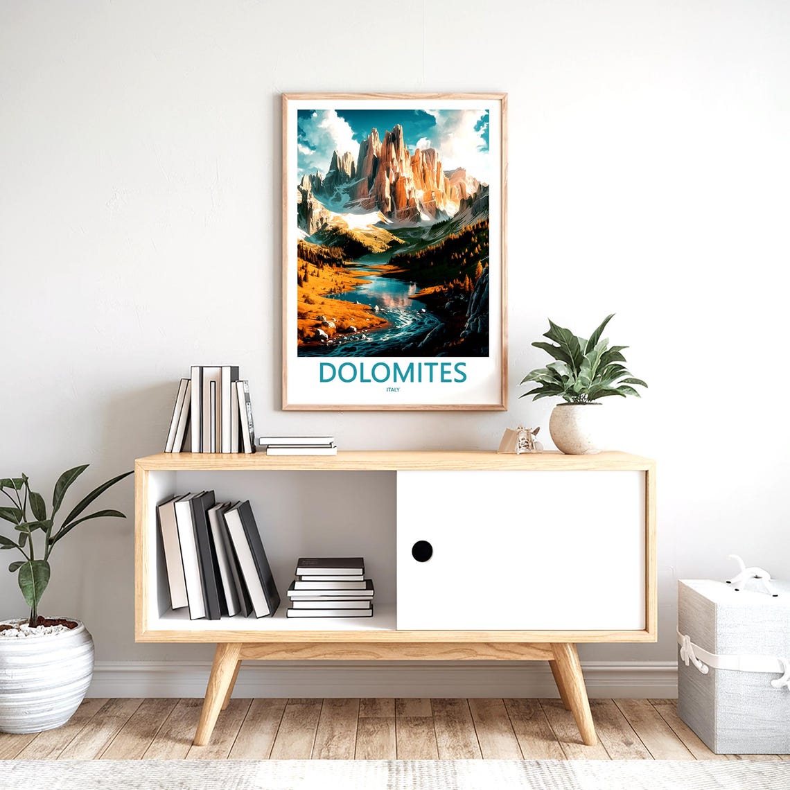 Dolomites Winding River under Jagged Peaks Italy Travel Poster - Image 2