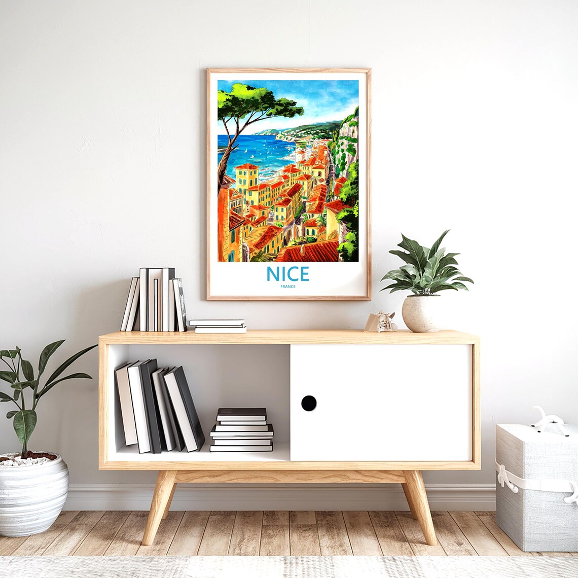 Nice France Old Town Hillside Leaning Pine Travel Art Poster - Image 2
