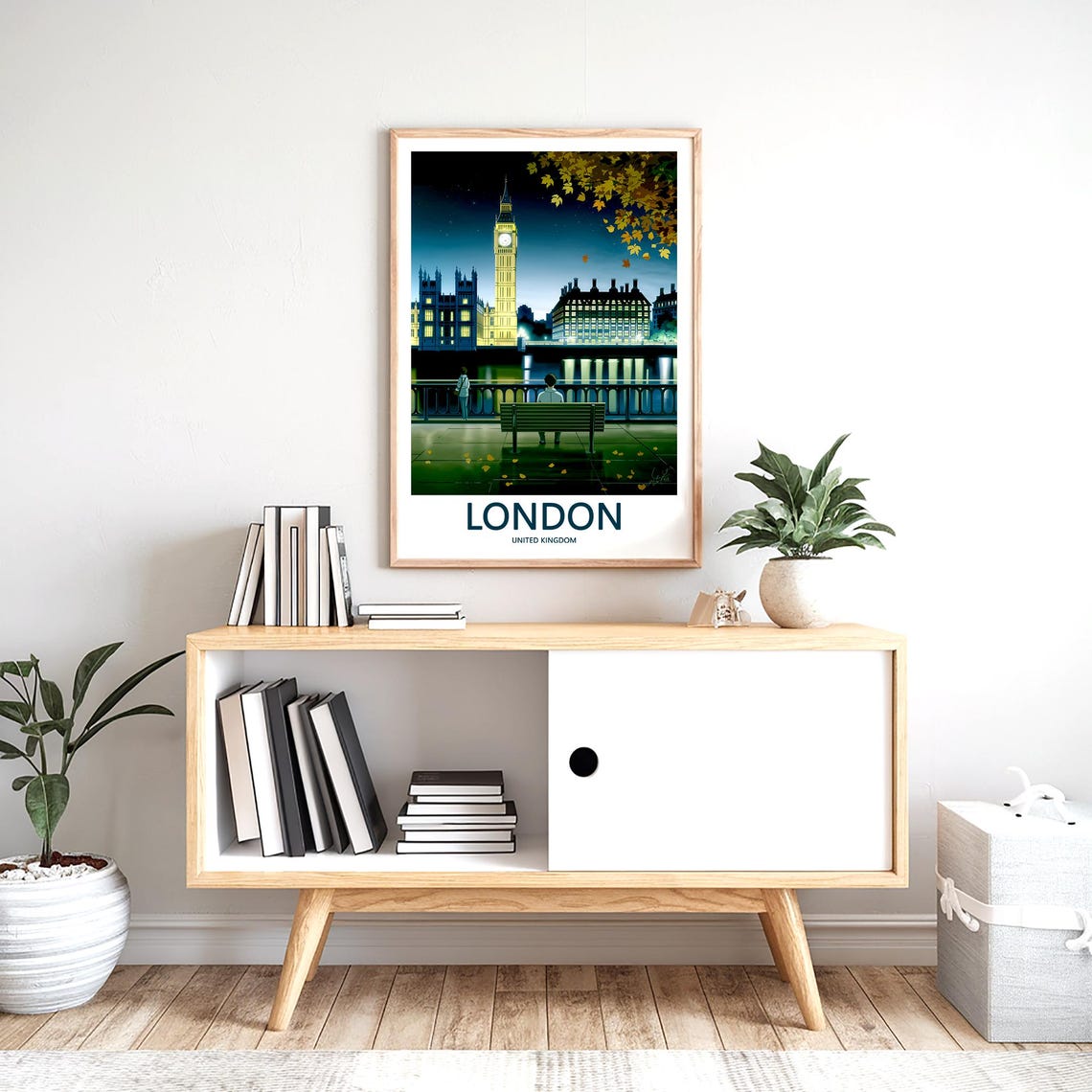 Big Ben Illuminated at Night Over the Starry River Thames Poster - Image 2