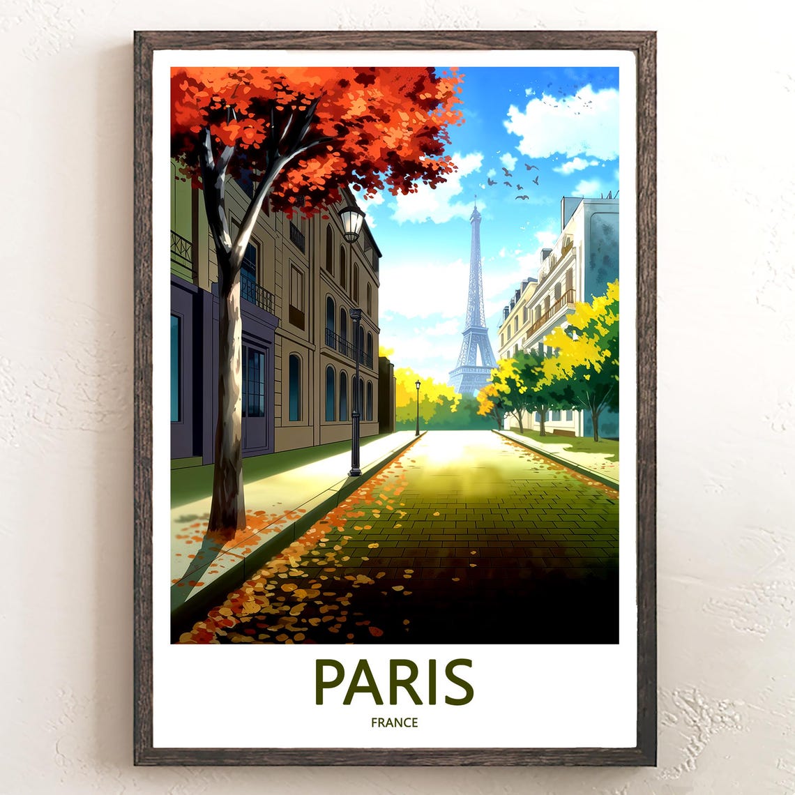 Eiffel Tower at the End of a Leaf-Strewn Autumn Street Poster