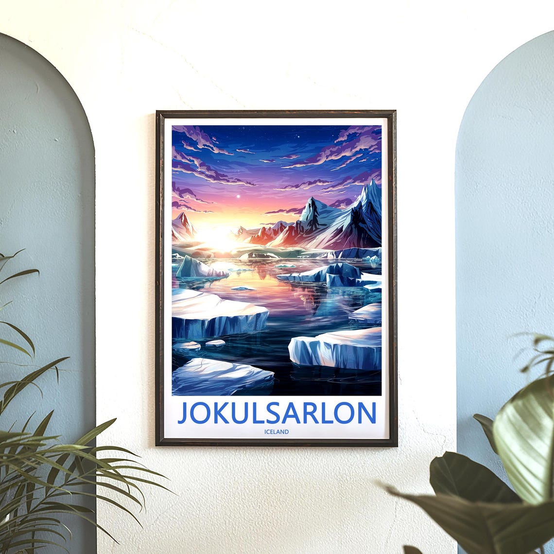 Jokusarlon Iceland Pink Sunset Over Frozen Lagoon Art Poster - Image 3