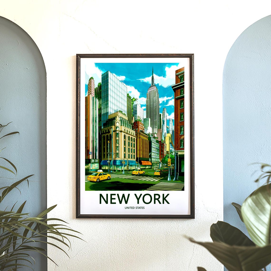 New York Midtown Street Yellow Taxi Cabs Skyscraper Travel Poster - Image 3