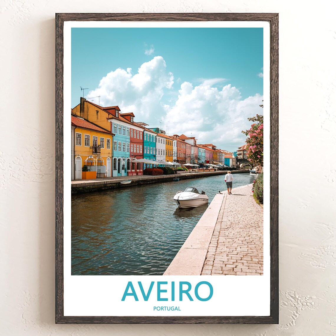 Aveiro Portugal Sunny Canal Colorful Row Houses Travel Poster