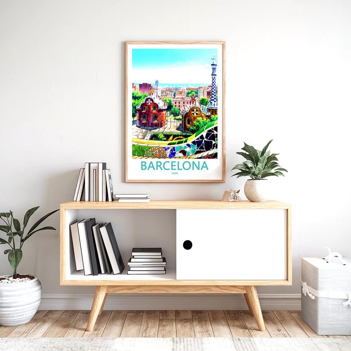 Barcelona Park Güell Twin Gatehouses Painted Sky Wall Poster - Image 2