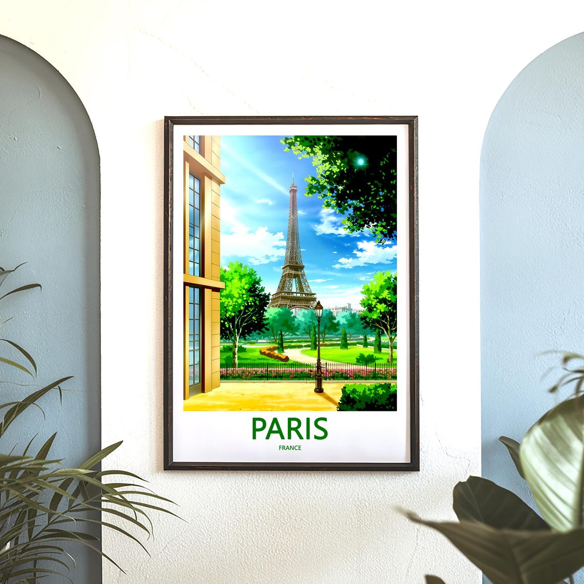 Paris Eiffel Tower Over a Bright Sunny Garden Terrace View Poster - Image 3