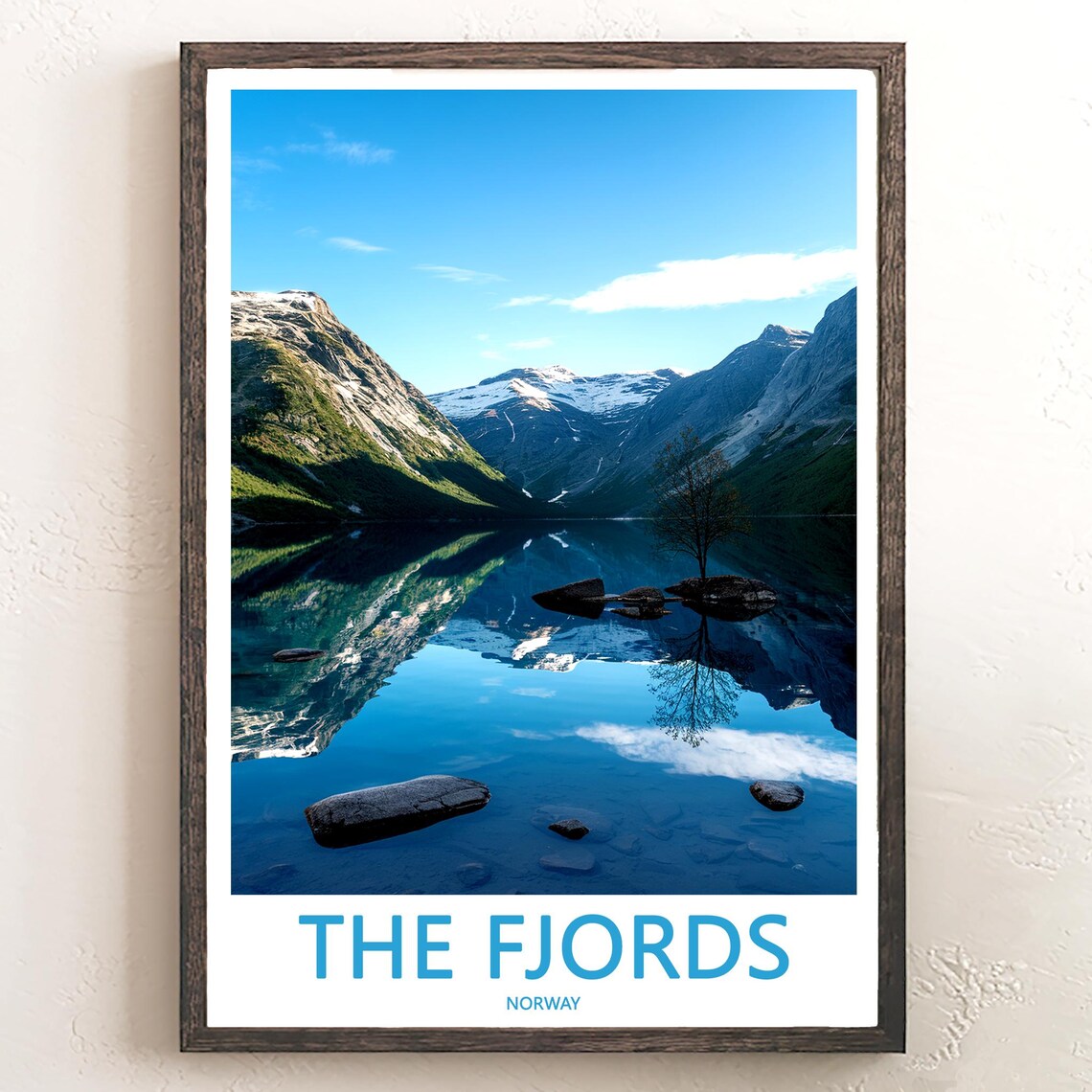 The Fjords Norway Mirror Lake Lone Tree Photo Travel Art Poster